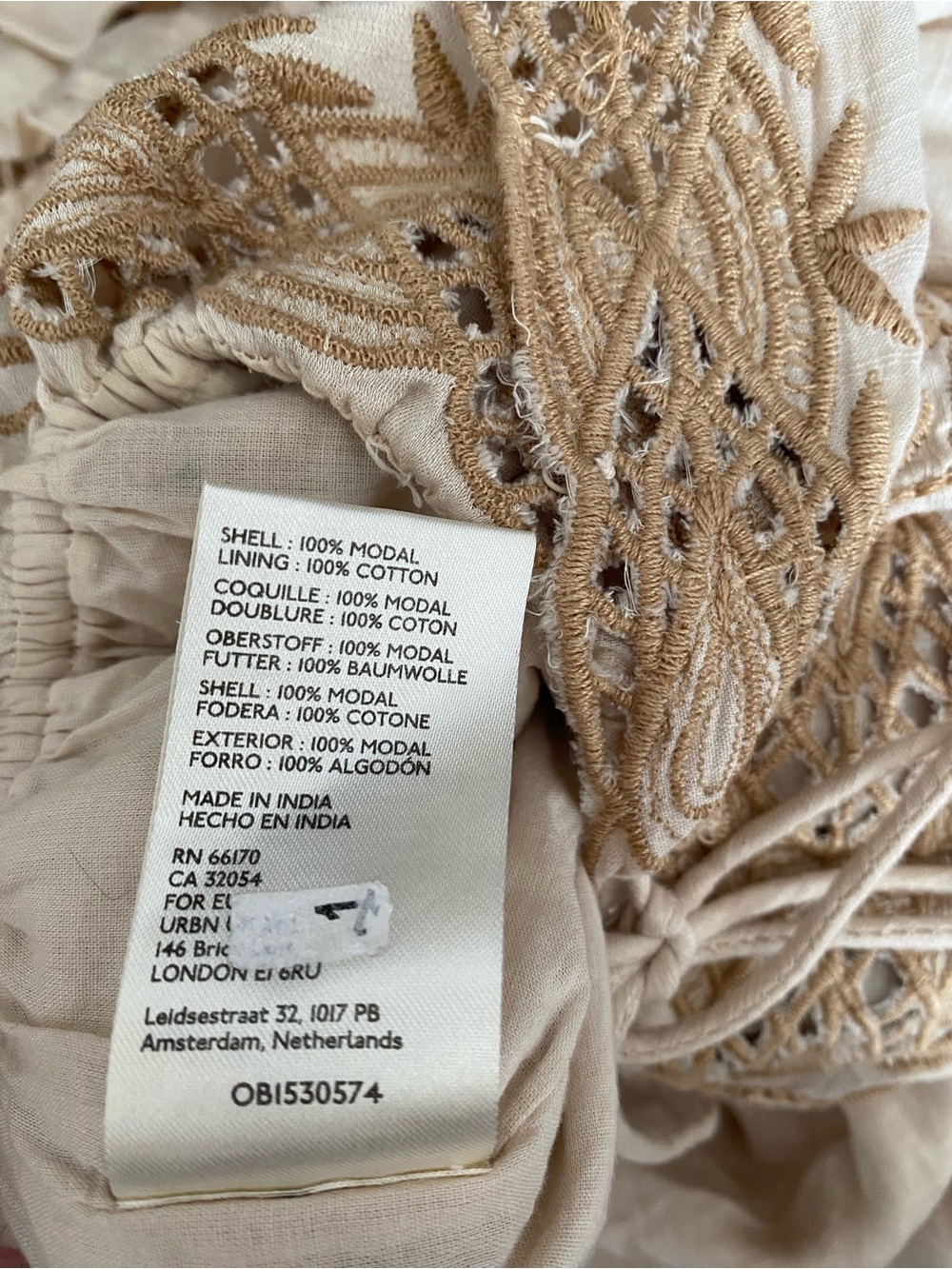 Free People Weila Tan Cream Embroidered Lace Romper size medium with pockets - Picture 9 of 10